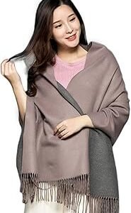 KASTWAVE Cashmere Feel Scarfs for Women, Lady Wool Scarf, Winter Thicken Oversized Pashmina Large Warm Shawls Wraps, 2 Tone Solid Color for Evening Dress Wedding Bridesmaid Gift