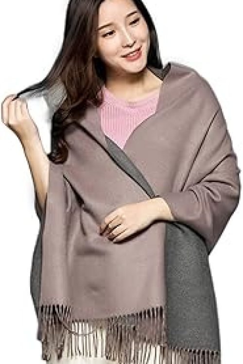 KASTWAVE Cashmere Feel Scarfs for Women, Lady Wool Scarf, Winter Thicken Oversized Pashmina Large Warm Shawls Wraps, 2 Tone Solid Color for Evening Dress Wedding Bridesmaid Gift