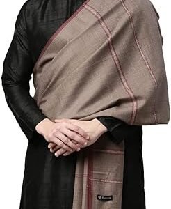Men Woollen Kanni Shawl, Authentic Kashmiri Luxury Pashmina Designs, Full Gents Lohi (Size 266x123 cms, Beige Color)