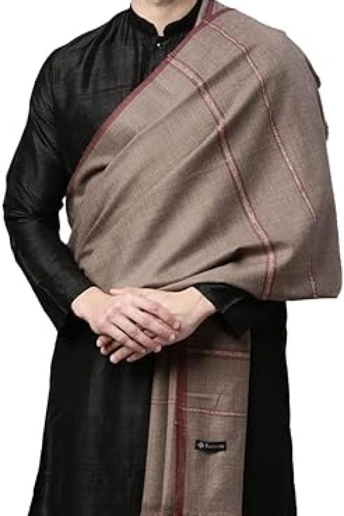 Men Woollen Kanni Shawl, Authentic Kashmiri Luxury Pashmina Designs, Full Gents Lohi (Size 266×123 cms, Beige Color)