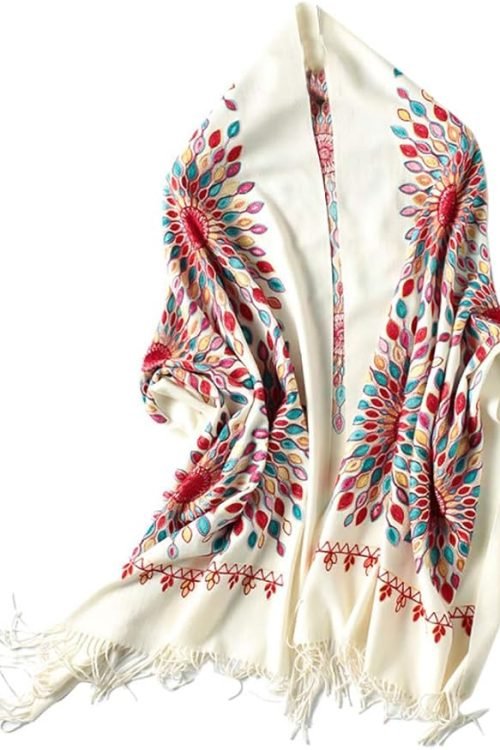 Women’s Embroidered Oversize Tassel Shawl Scarf