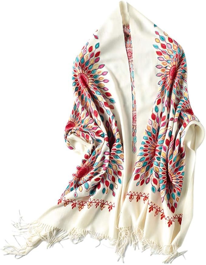 Women's Embroidered Oversize Tassel Shawl Scarf