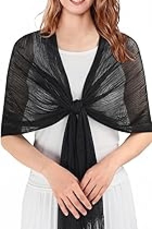 RAHMA Evening Shawl Wrap, Metallic color, Fringe Design for Dresses, Parties, Weddings and Proms