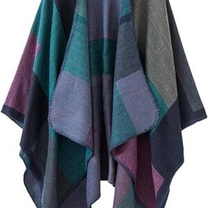 Women's Color Block Shawl Wraps, Reversible Open Front Poncho Cape for Women, Oversized Casual Cardigan Shawls for Fall Winter