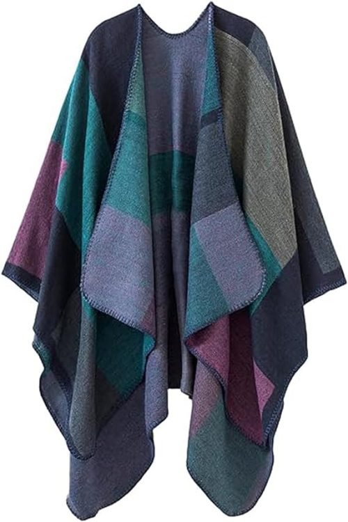 Women’s Color Block Shawl Wraps, Reversible Open Front Poncho Cape for Women, Oversized Casual Cardigan Shawls for Fall Winter