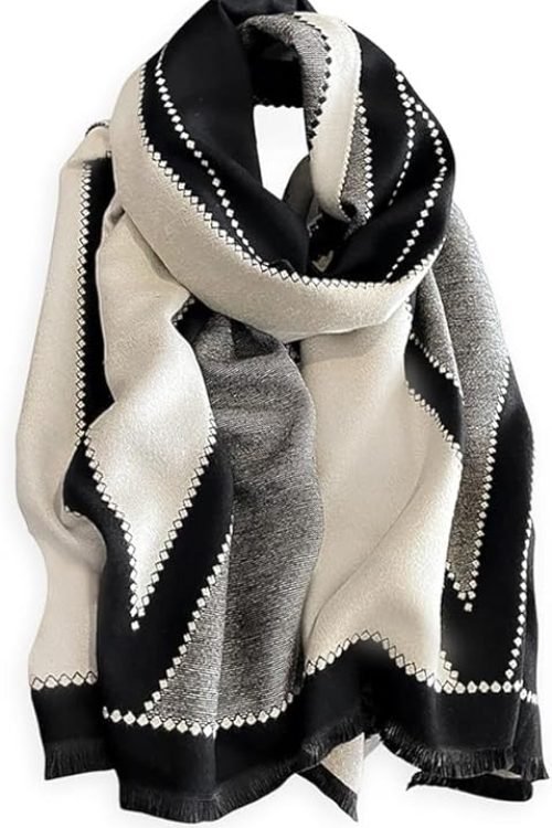 Winter Scarf Cashmere Shawl, Women Men Fashion Geometric Pattern Warm Pashmina Scarf With Tassel Soft Long Wrap Stole