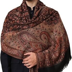 Zamour Large Jacquard Woven Indian Shawl Wrap for Men, Light Weight, Traditional Floral Jaal Patterns Black