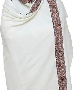 Exotic India Plain Men's Shawl with Brown Woven Border