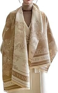 TERRIFI Warm Scarf Cashmere Shawl for Women, Artistic Landscape Painting Reversible Scarf with Tassel, Large Long Pashmina Stole