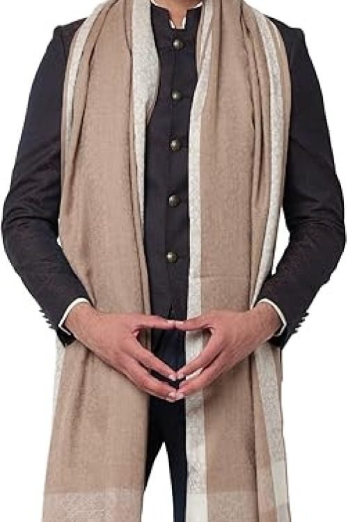 Men’s Woven Border Pure Wool Beige Lohi/Woollen Shawl