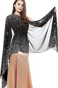 REEMONDE Womens Rhinestones Pashmina Shawls and Wraps for Evening Dresses Chiffon Shawl Sparkly Scarf