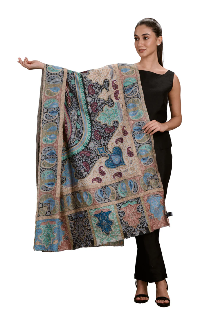 Taroob Women's Beautiful Paisley Embroidered Kalamkari Shawl