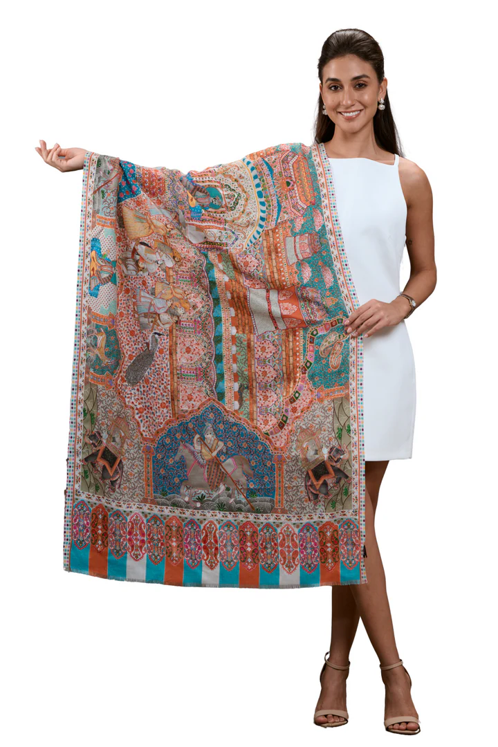 Taroob Mughal Darbar Kalamkari Stole