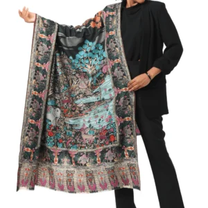 Taroob Mughal Darbar Pure Wool Kalamkari Shawl