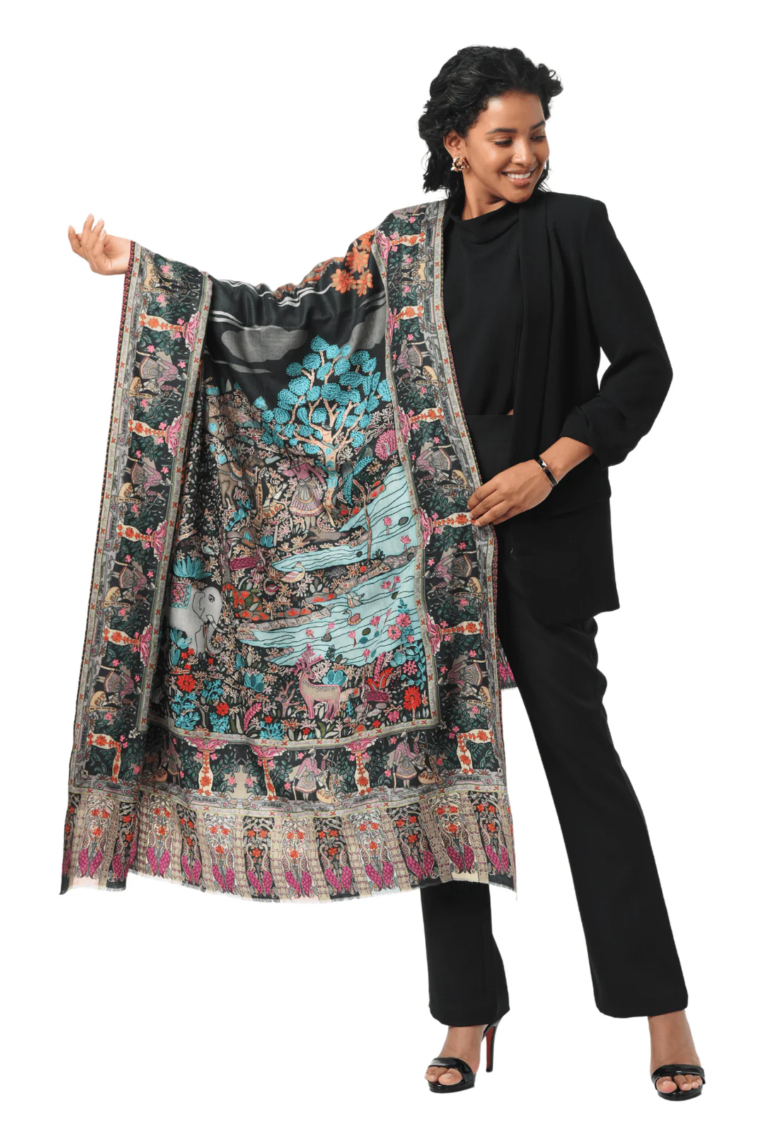Taroob Mughal Darbar Pure Wool Kalamkari Shawl