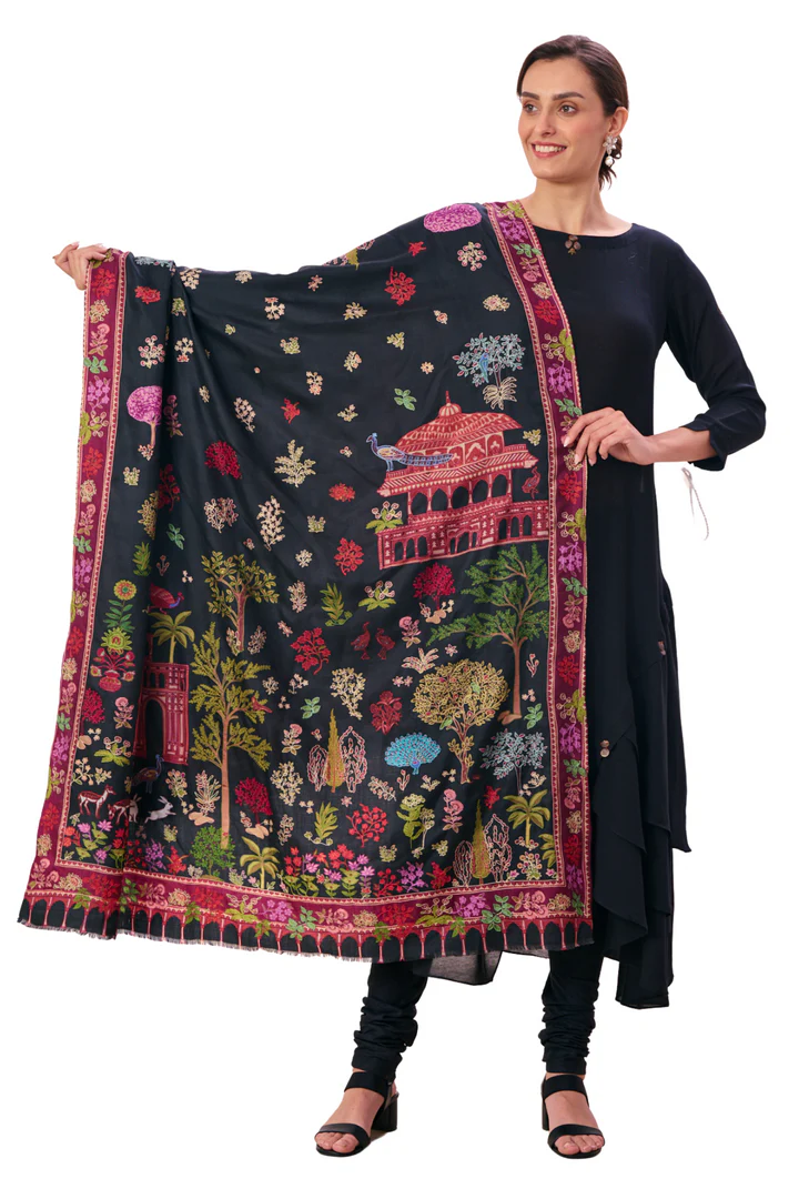 Taroob Women's Nizam Embroidered Kalamkari Shawl