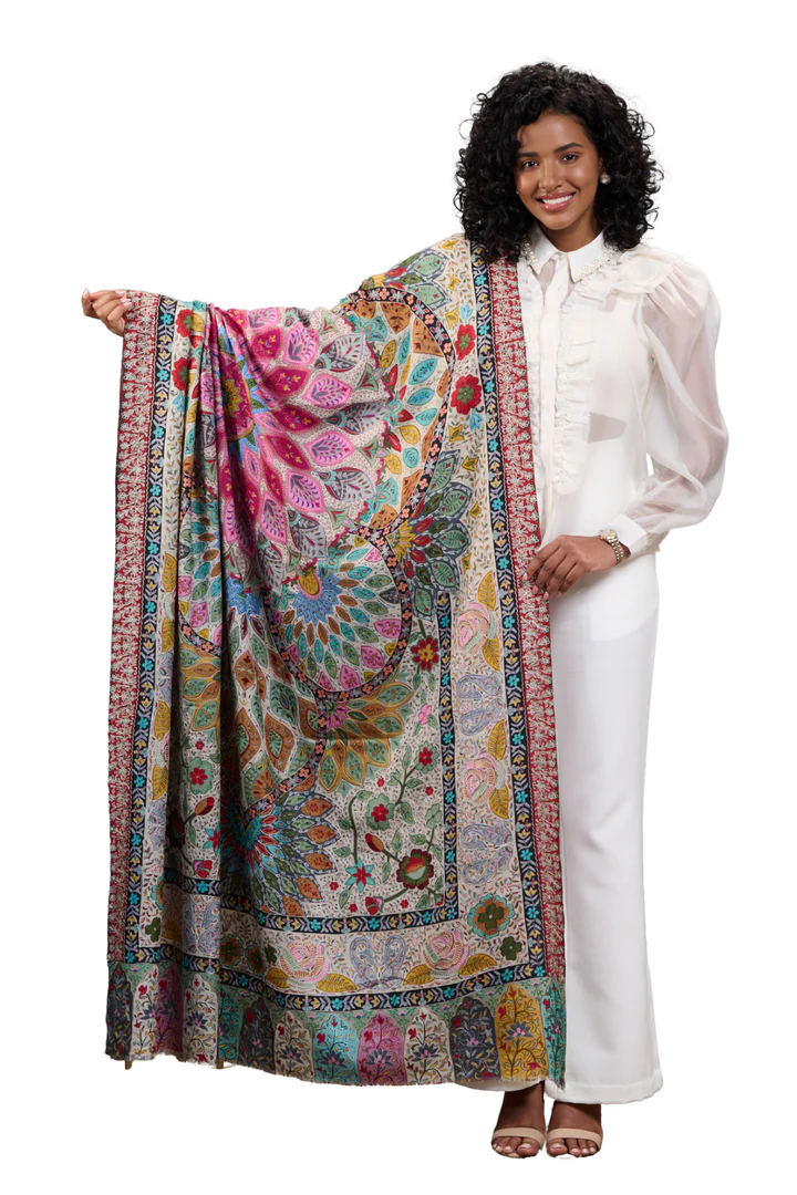 Taroob Fine Wool Multicolor Kalamkari Shawl