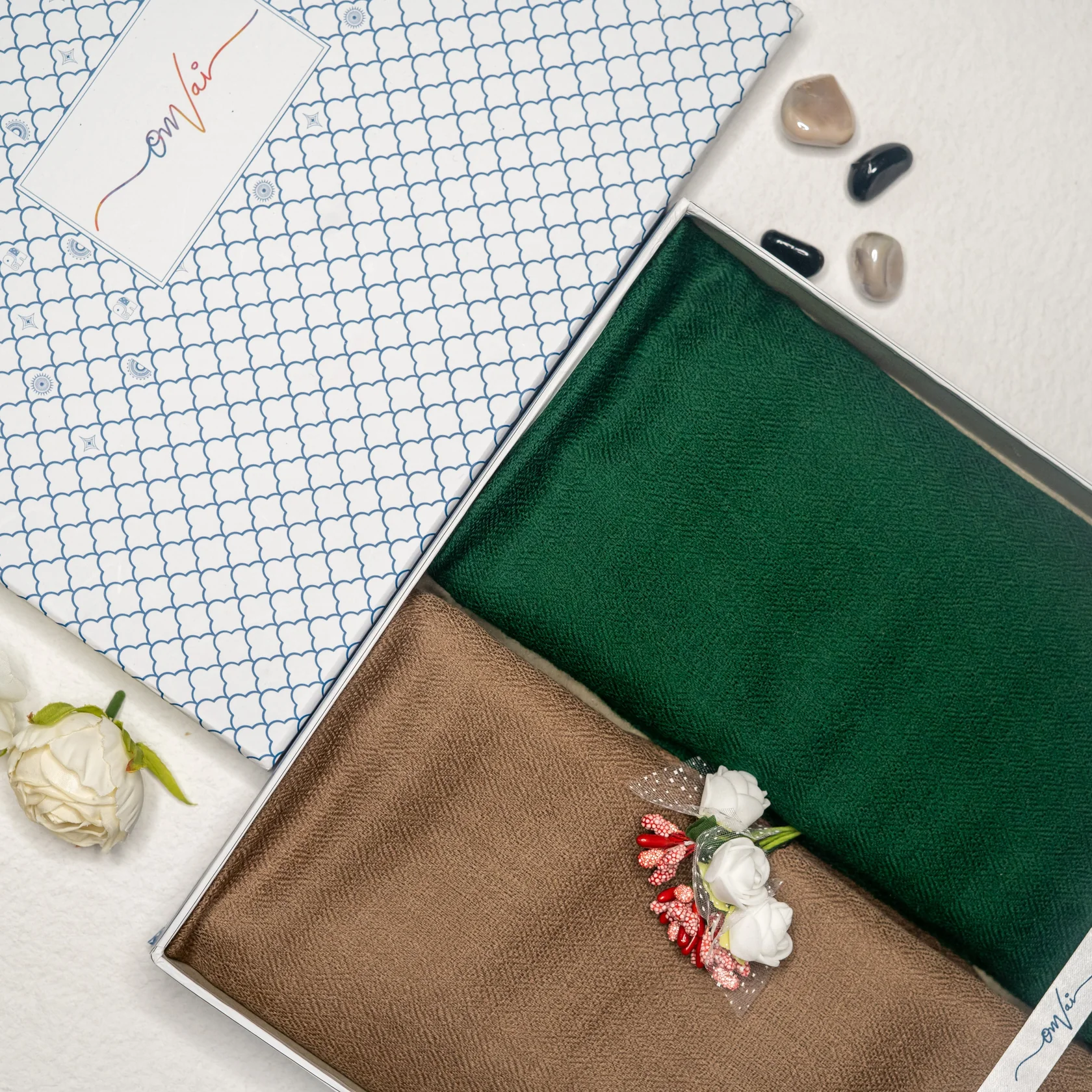 Caramel & Dark Green Solid Pashmina Shawl Combo Gift Set in Pure Cashmere wool (Set of 2 - For HIM and for HER)