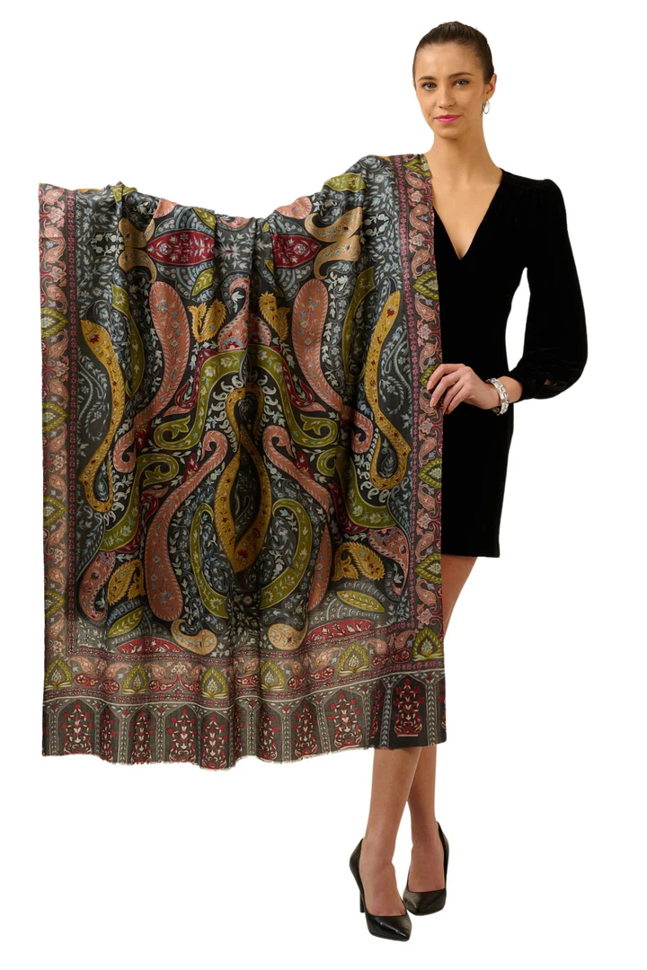 Taroob Ultra Fine Wool Paisley Kalamkari Shawl