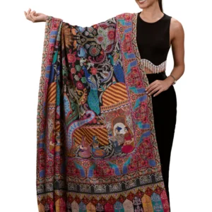 Taroob Magical Mughal Darbar Kalamkari Shawl