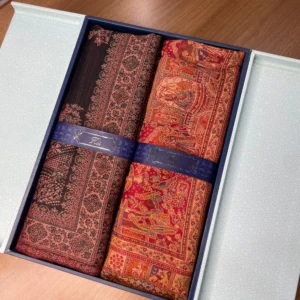 His and Her Gift Set of Jamavar Shawls With Wooden Gift Box