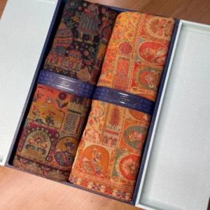 His and Her Gift Set of Zari Kaani Shawls With Wooden Gift Box