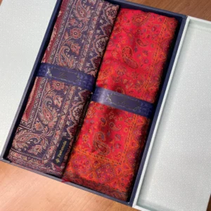 His and Her Gift Set of Jamavar Shawl and kaani Stole With Wooden Gift Box