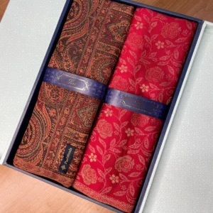 His and Her Gift Set of Jamavar Shawl and kaani Stole With Wooden Gift Box