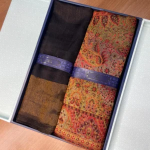 His and Her Gift Set of Zari Stole and Zari Kaani Shawl With Wooden Gift Box