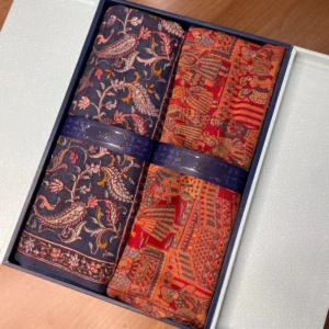 His and Her Gift Set of 100% Pure Wool Sozni Embroidered Stole and Kaani Shawl With Wooden Gift Box