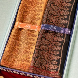 His and Her Gift Set of Jamawar Shawls With Wooden Gift Box