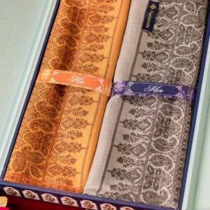 His and Her Gift Set of Jamawar Shawls With Wooden Gift Box