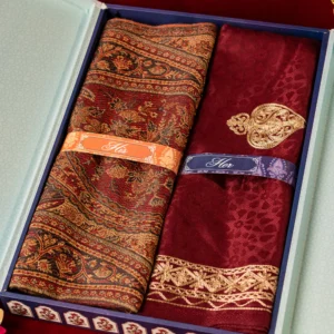 His and Her Gift Set of Antique jamawar shawl and embroidered stole With Wooden Gift Box