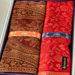 His and Her Gift Set of Jamawar Shawl and Kaani Stole With Wooden Gift Box