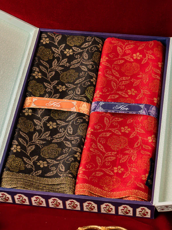 His and Her Gift Set of Kaani Stoles With Wooden Gift Box