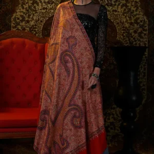 Hot Red Paisleyed Handmade Pashmina Shawl
