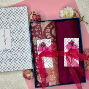 Pashmina Stole Combo Gift Set in Pure Cashmere wool - Mauve Kalamkari Kani with Embroidery and solid (Set of 2 - For HIM and for HER)