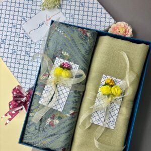 Embroidery Pashmina Stole Combo Gift Set in Pure Cashmere wool - Sage Embroidered Stole with Artichoke Solid Stole (Set of 2 - For HIM and for HER)