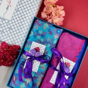 Ladies Stole Combo Gift Set in Aqua Kani and Reversible Modal in Fine Quality (Set of 2)