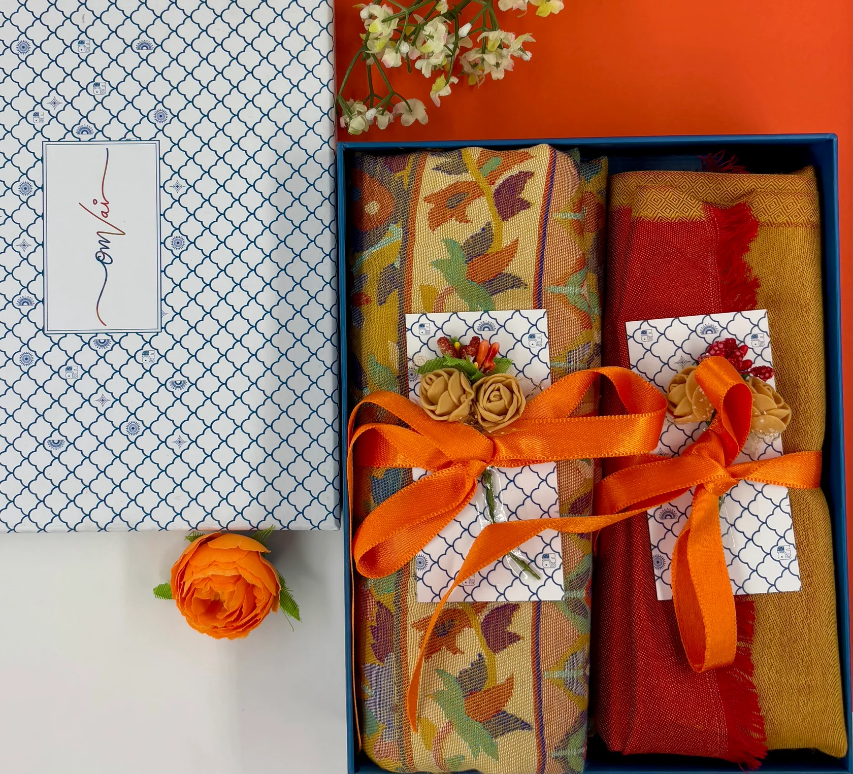 Ladies Stole Combo Gift Set in Ochre Kani and Reversible Modal in Fine Quality (Set of 2) - For HIM and for HER