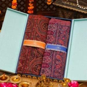 His and Her Gift Set of Jamawar Shawls With Wooden Gift Box