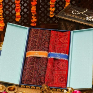 His and Her Gift Set of Jamawar Shawls With Wooden Gift Box